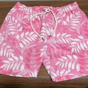 Strong Boat Classic Boys Swim Trunks in White/Pink Frond Print. Size 12.